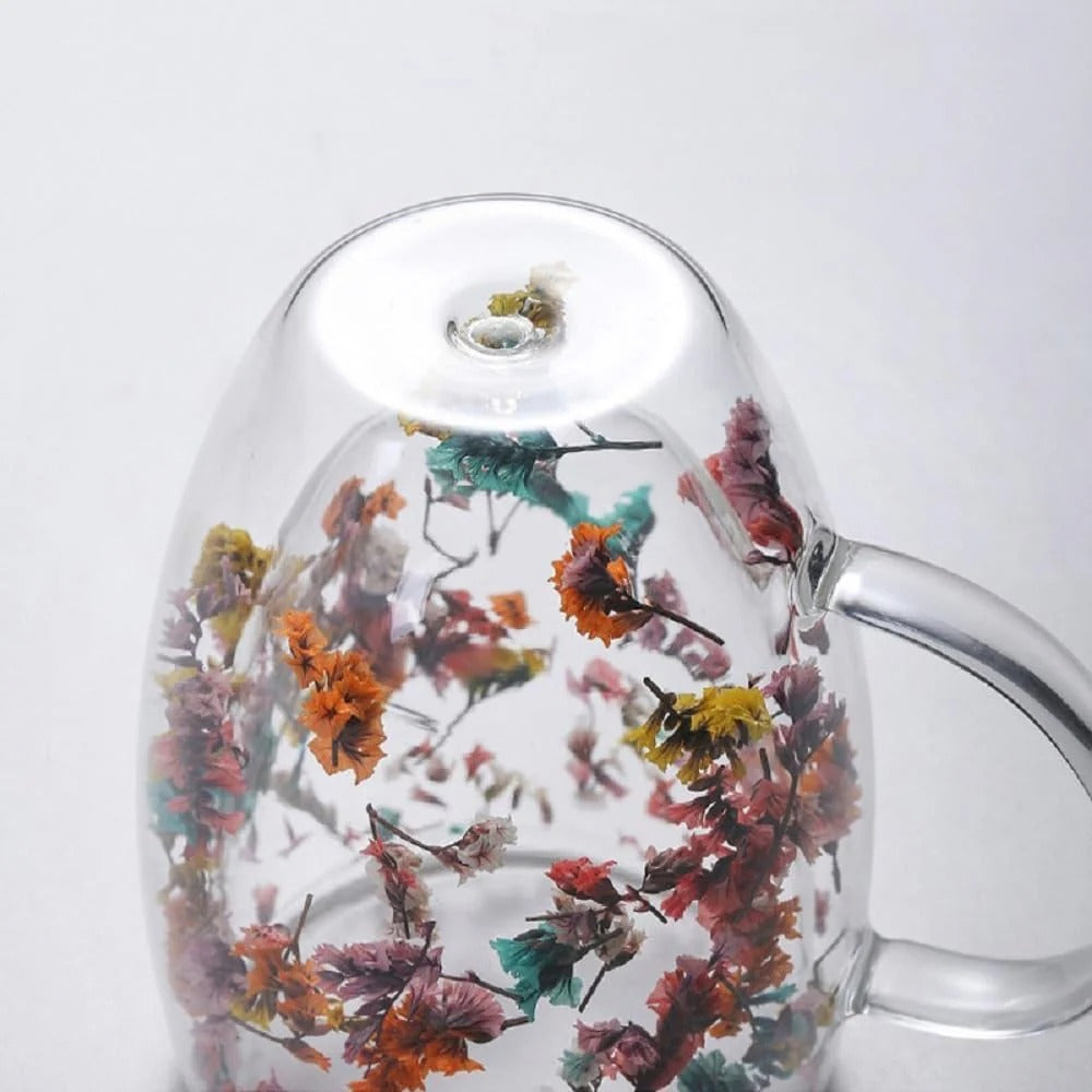 Dried Flower Filling Double Wall Glass Cup Resistant Handle Coffee Tea Milk Cup Mug Gift