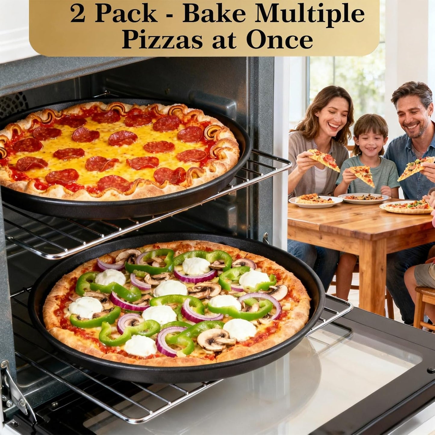 9" Pizza Pan for Oven, Nonstick Round Aluminum Pizza Baking Tray, Restaurant Style Heavy-Duty Deep-Dish Pizza Pan with Rolled Edge & Warp Resistant