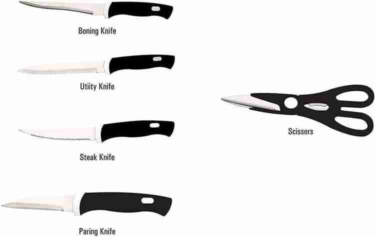7 Pcs Kitchen Knife Set - 5 Knife + 1 Scissor + 1 Wooden Carrier