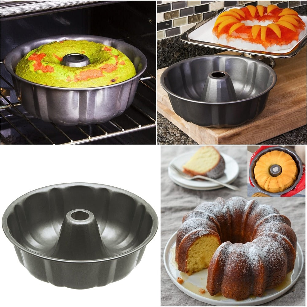 9" Non-Stick Cake Pan, Heavy-Duty Carbon Steel Fluted Tube Round Baking Pan, Donut-Shape Bundt/Pound Cake Mold, Tube Bakeware for Jello, Gelatin, Chocoflan & Flan