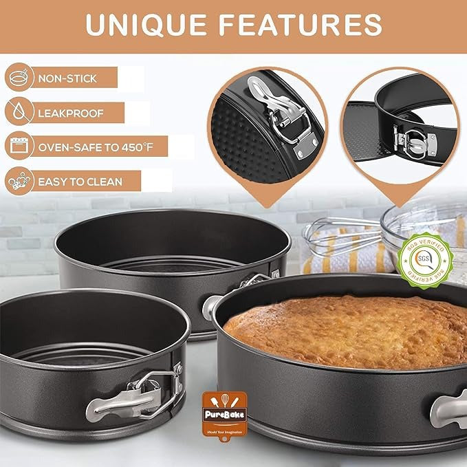 Pack of 3 - Round Shape Cake Pan 6" - Bread Loaf Pan 6" And 6 Slot Cup Cake Muffin Tray - Cake Baking and Decoration Tools - Black Carbon Steel - Non stick Mold