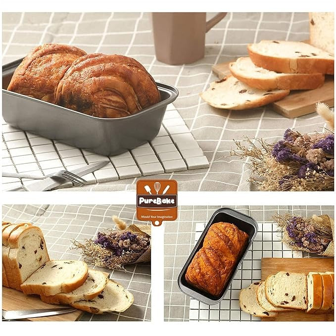 Pack of 3 - Baking Molds - Round Shape Cake Pan 6" - Bread Loaf Pan 6" And 6 Slot Cup Cake Muffin Tray - Cake Baking and Decoration Tools - Black Carbon Steel - Non stick Mold