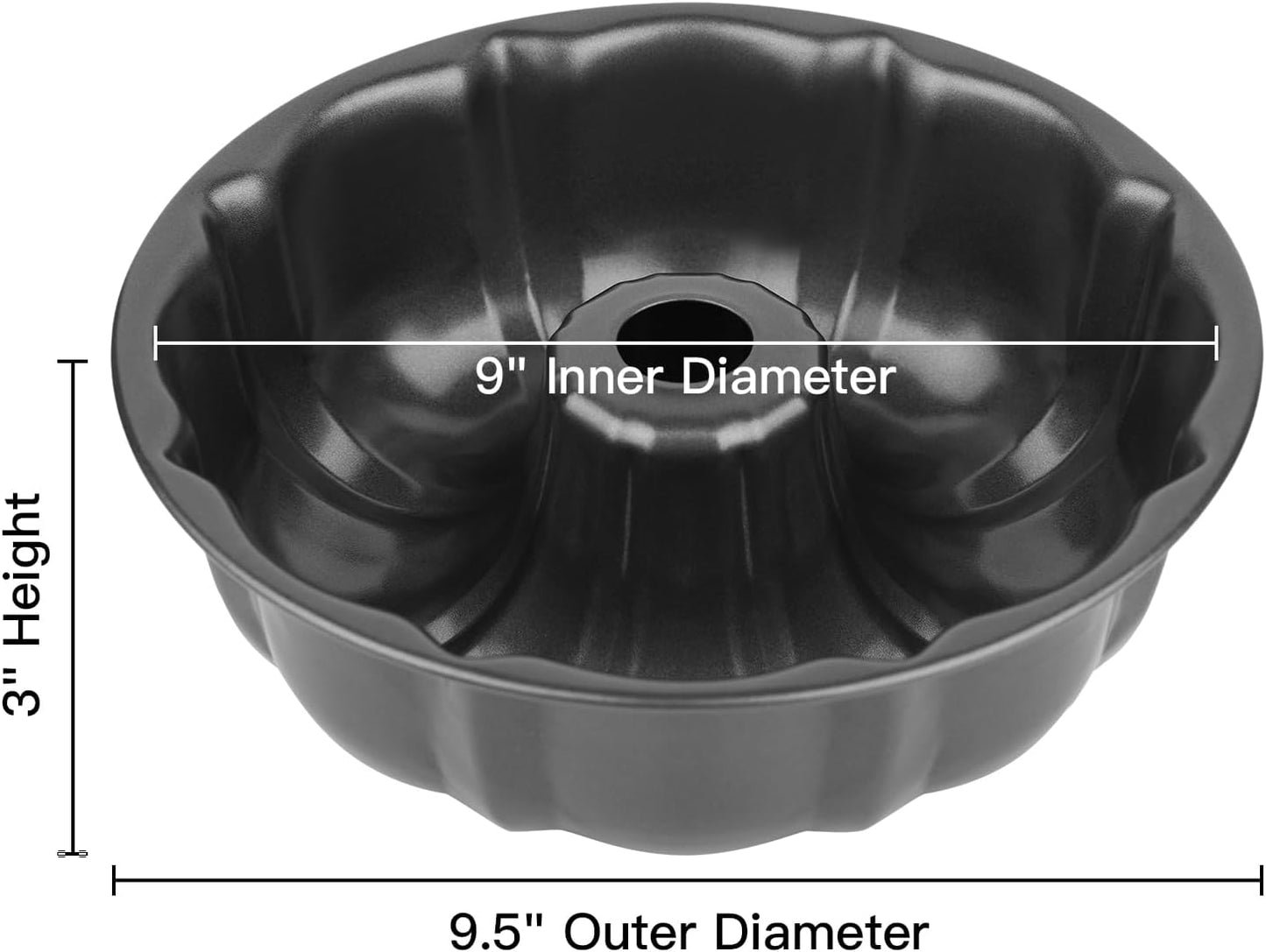 9" Non-Stick Cake Pan, Heavy-Duty Carbon Steel Fluted Tube Round Baking Pan, Donut-Shape Bundt/Pound Cake Mold, Tube Bakeware for Jello, Gelatin, Chocoflan & Flan