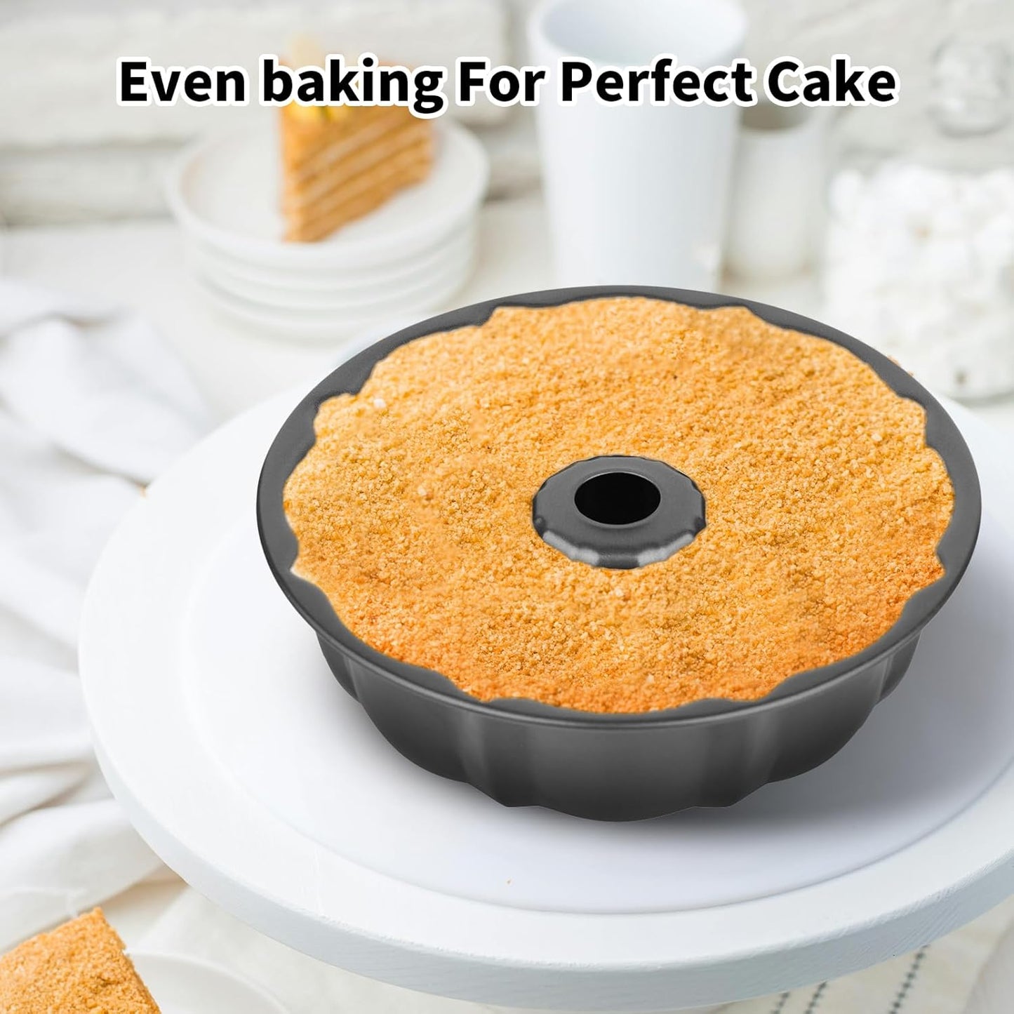 9" Non-Stick Cake Pan, Heavy-Duty Carbon Steel Fluted Tube Round Baking Pan, Donut-Shape Bundt/Pound Cake Mold, Tube Bakeware for Jello, Gelatin, Chocoflan & Flan