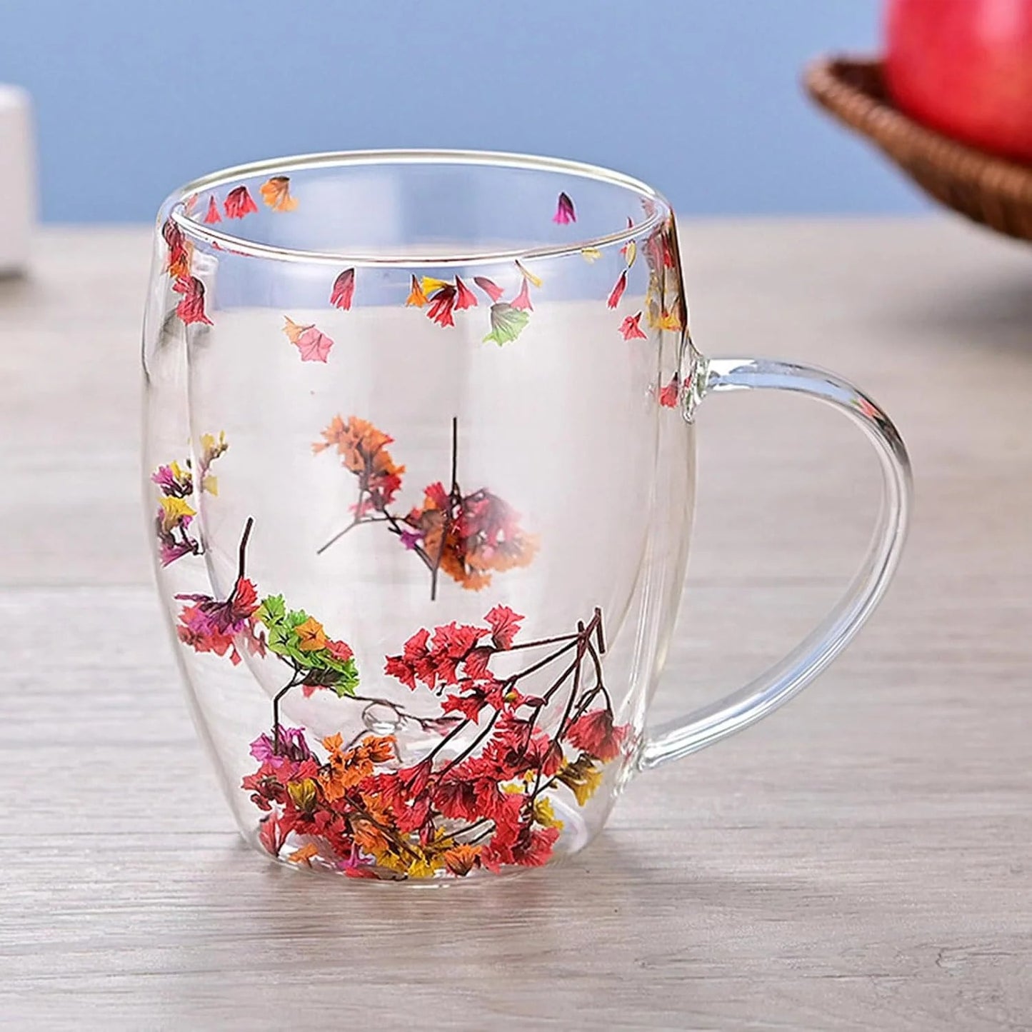 Dried Flower Filling Double Wall Glass Cup Resistant Handle Coffee Tea Milk Cup Mug Gift