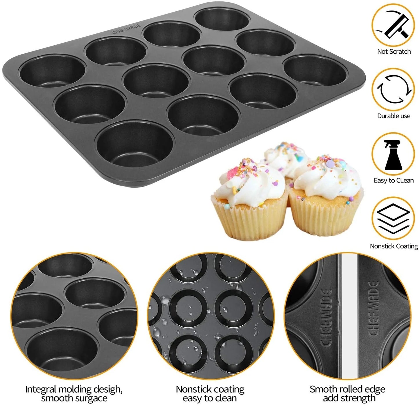 6/12 Cups Muffin Pan Set Bakeware Non-Stick Cupcake Baking Pan Mold for Cakes