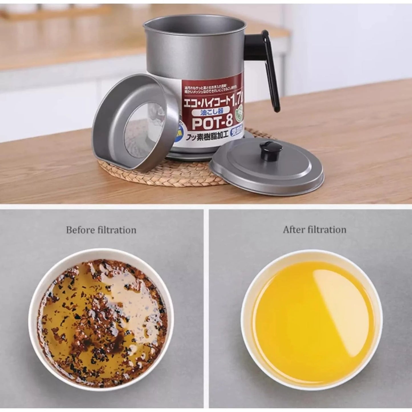 Kitchen Oil Storage Container Pot with Mesh Strainer 1.7 L