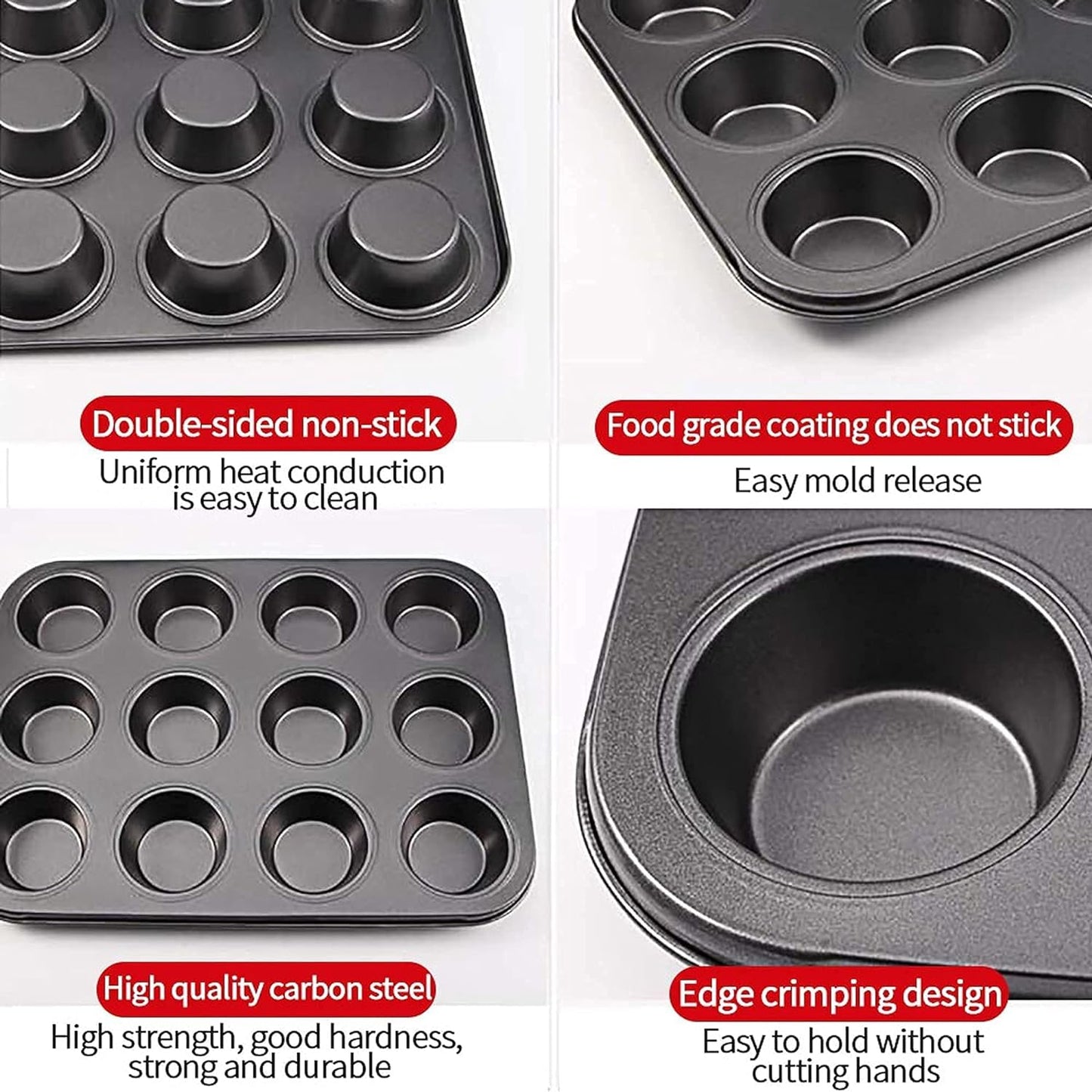 6/12 Cups Muffin Pan Set Bakeware Non-Stick Cupcake Baking Pan Mold for Cakes