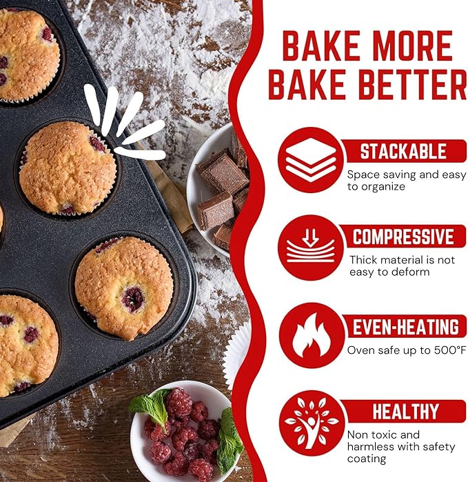 6/12 Cups Muffin Pan Set Bakeware Non-Stick Cupcake Baking Pan Mold for Cakes