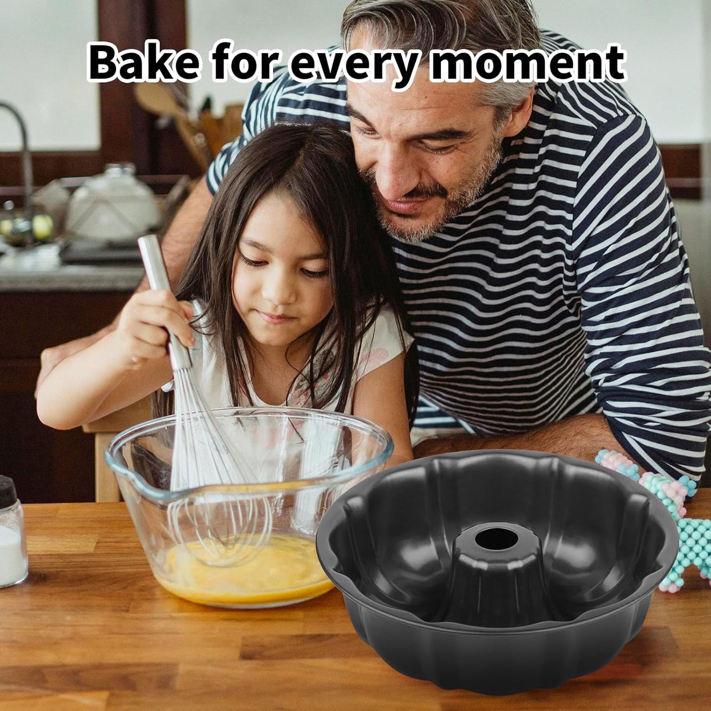 9" Non-Stick Cake Pan, Heavy-Duty Carbon Steel Fluted Tube Round Baking Pan, Donut-Shape Bundt/Pound Cake Mold, Tube Bakeware for Jello, Gelatin, Chocoflan & Flan