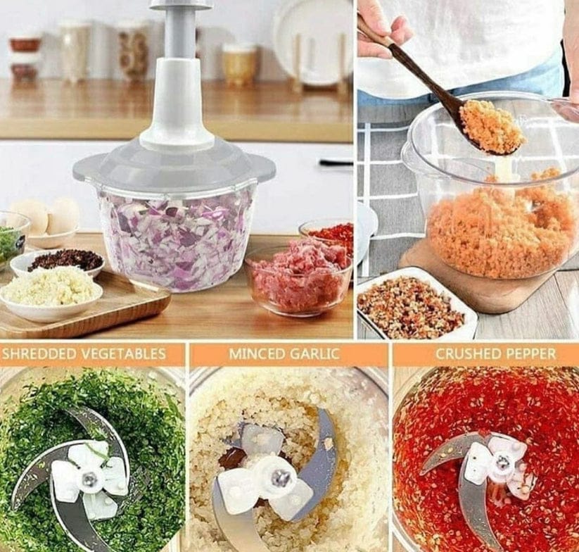 2000ml Manual Food Chopper - 9 in 1 Accessories Hand Puch Chopper - Multifunctional - Easy to Use