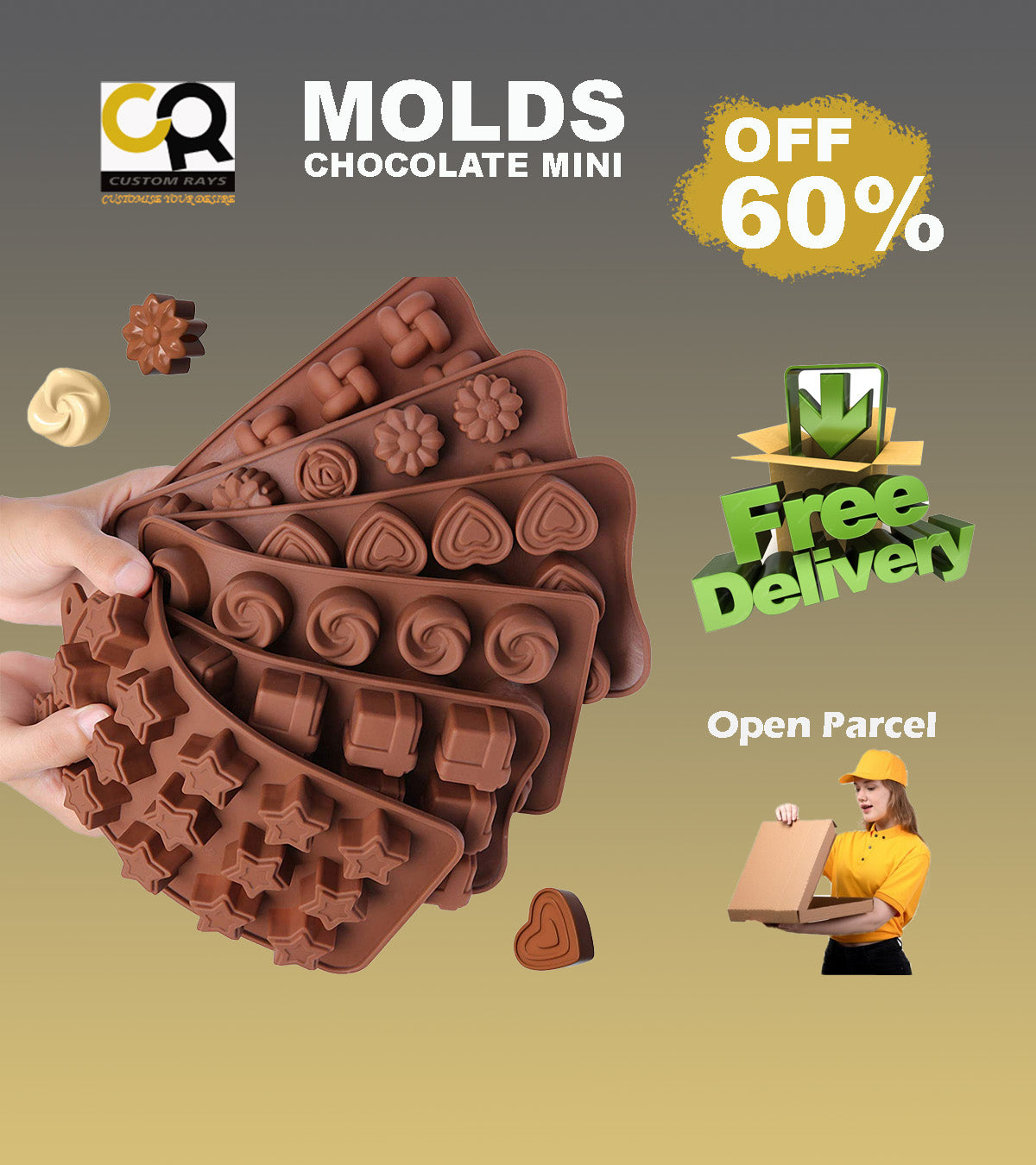 Silicone Molds for Chocolate, Food Grade no-stick Baking, candy and butter Mold with different shape