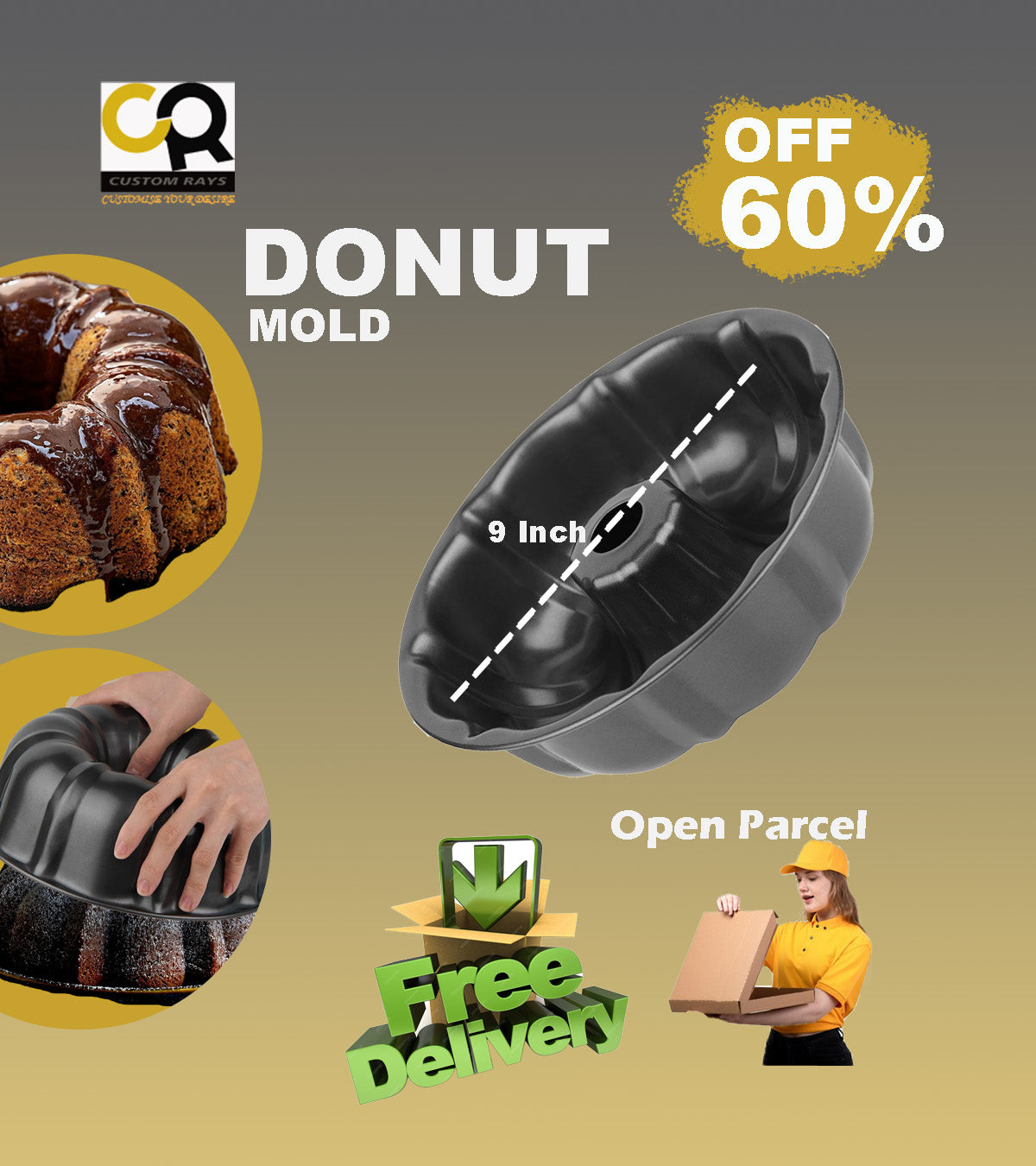 9" Non-Stick Cake Pan, Heavy-Duty Carbon Steel Fluted Tube Round Baking Pan, Donut-Shape Bundt/Pound Cake Mold, Tube Bakeware for Jello, Gelatin, Chocoflan & Flan