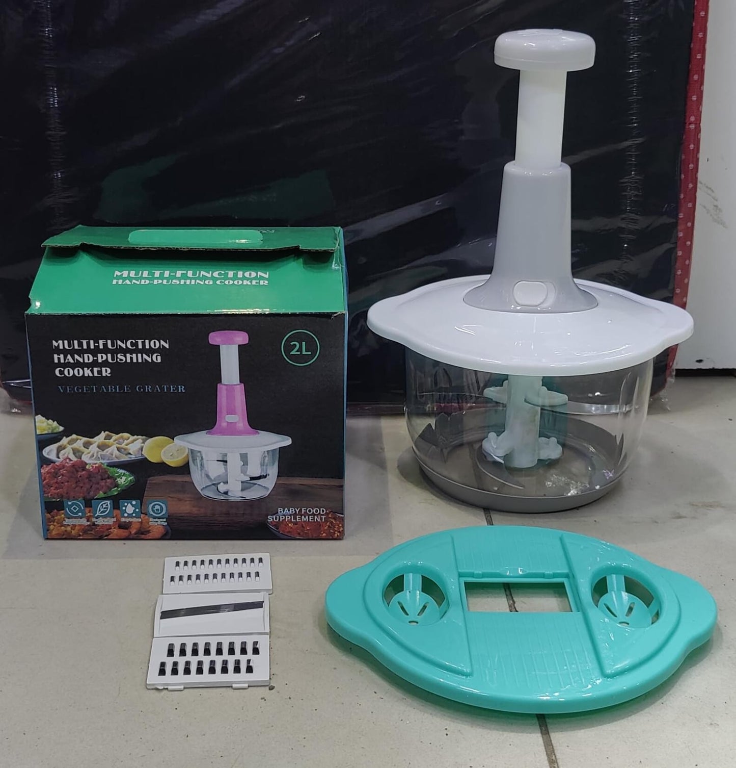 2000ml Manual Food Chopper - 9 in 1 Accessories Hand Puch Chopper - Multifunctional - Easy to Use