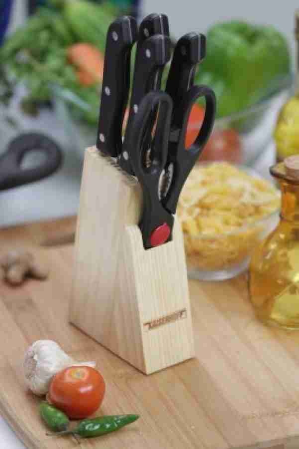 7 Pcs Kitchen Knife Set - 5 Knife + 1 Scissor + 1 Wooden Carrier