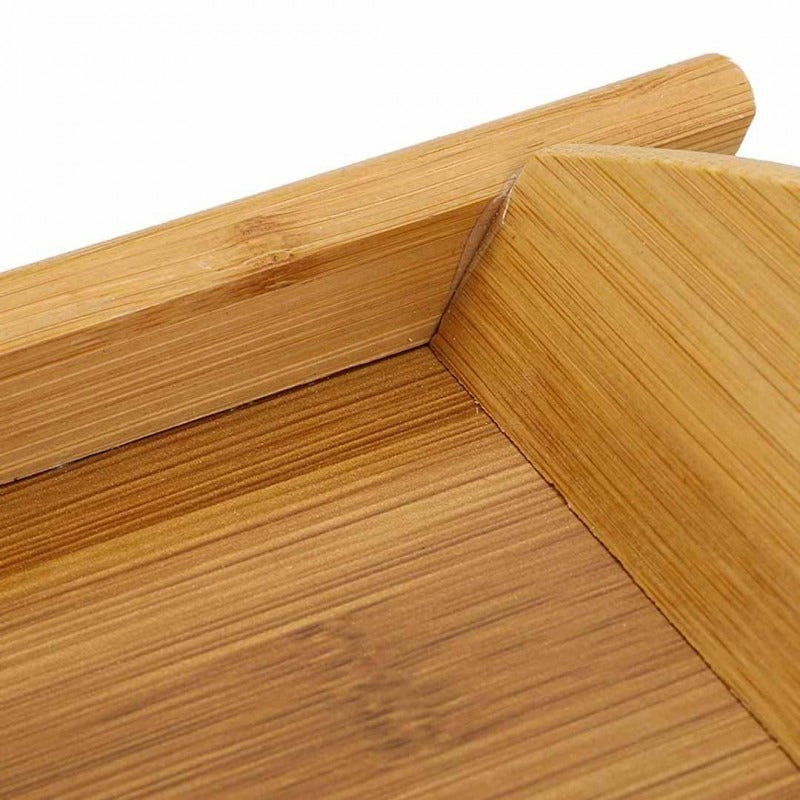 Bamboo Wooden Serving Tray Set (3 Pieces) with Handles – Multipurpose, Different Sizes