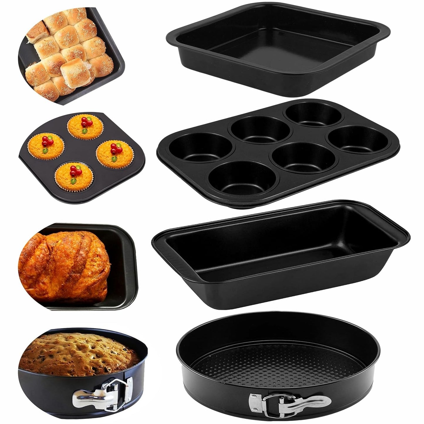 4 in 1 Cake Pan / Mold Baking Deal - Non-Stick Baking Set | Includes Muffin Tray 6 Cup - 7x7 Inch Square Baking Tray, 6 Inch Bread Mold - 18cm Round Cake Mold