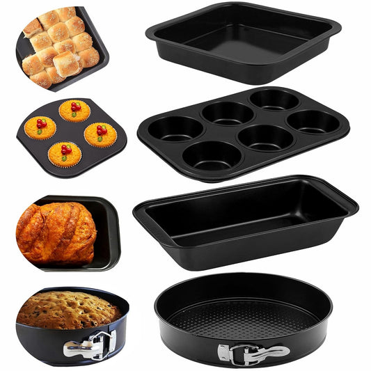 4 in 1 Cake Pan / Mold Baking Deal - Non-Stick Baking Set | Includes Muffin Tray 6 Cup - 7x7 Inch Square Baking Tray, 6 Inch Bread Mold - 18cm Round Cake Mold
