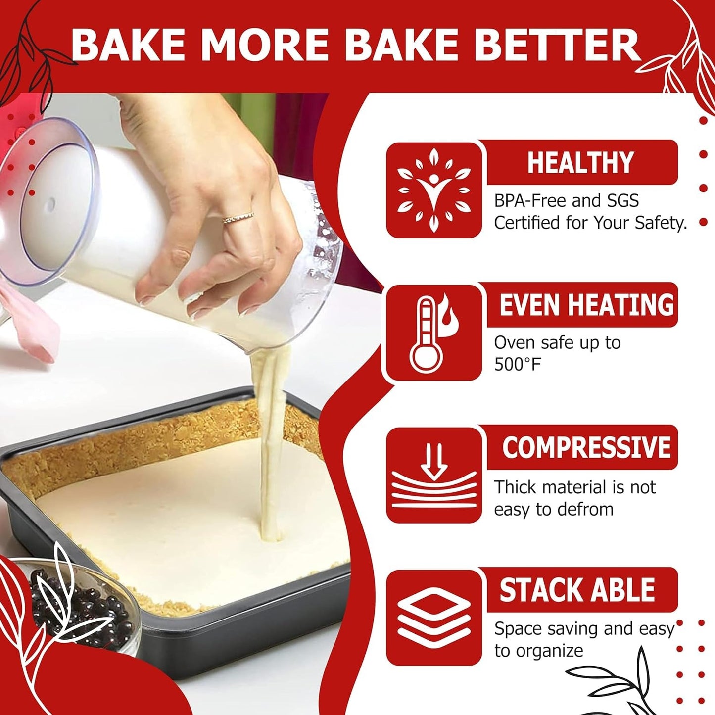 4 in 1 Cake Pan / Mold Baking Deal - Non-Stick Baking Set | Includes Muffin Tray 6 Cup - 7x7 Inch Square Baking Tray, 6 Inch Bread Mold - 18cm Round Cake Mold